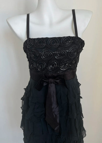 Vintage Black Short Prom Dress Chiffon Spaghetti Straps Sheath Evening Dress Sleeveless Party Dress ED06630