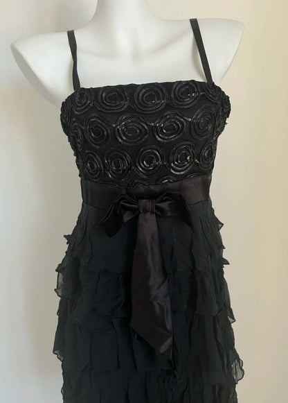 Vintage Black Short Prom Dress Chiffon Spaghetti Straps Sheath Evening Dress Sleeveless Party Dress ED06630