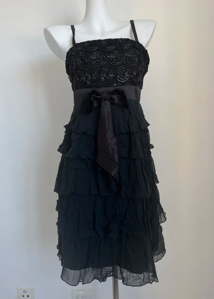 Vintage Black Short Prom Dress Chiffon Spaghetti Straps Sheath Evening Dress Sleeveless Party Dress ED06630