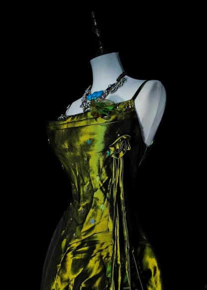 Chic Green Long Prom Dress Satin Spaghetti Straps A-Line Evening Dress Sleeveless Birthday Dress ED06634