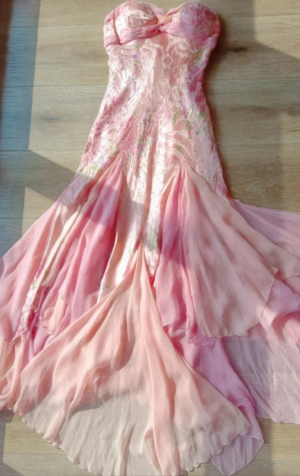 Gorgeous Pink Long Prom Dress Floral Chiffon Halter Sheath Evening Dress Sleeveless Birthday Dress ED06642