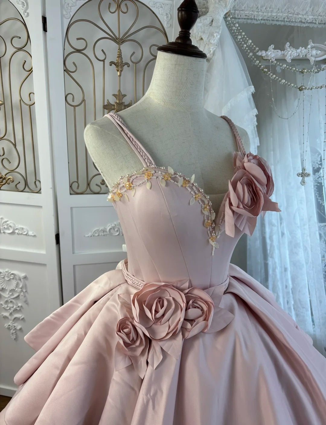 Cute Spaghetti Straps Pink Long Prom Dress Satin A-Line Evening Dress Sleeveless Birthday Dress ED06679