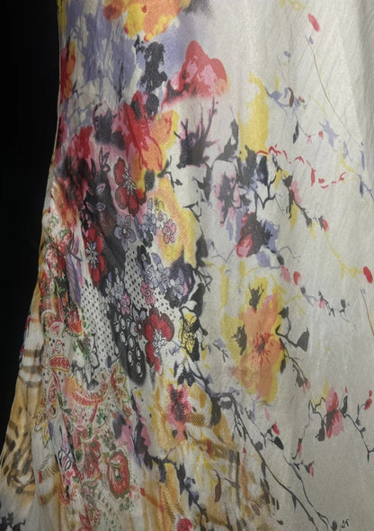 Chic V-neck Floral Long Prom Dress Satin Sheath Evening Dress Sleeveless Birthday Dress ED06699