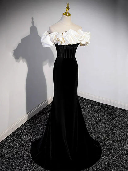 Black Off Shoulder Mermaid Long Prom Dress, Black Long Formal Dress ED0670