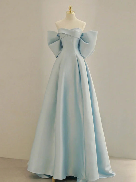 Blue Satin Long Prom Dress, A-line Blue Formal Evening Dress ED0672