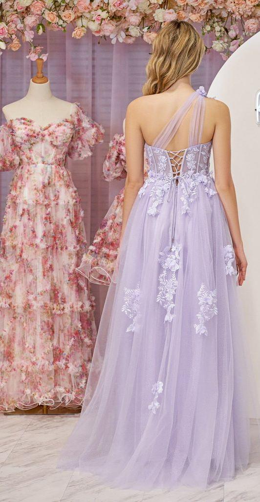 One Shoulder Tulle Lace Black Prom Dress, Black Long Evening Dress HZ1024
