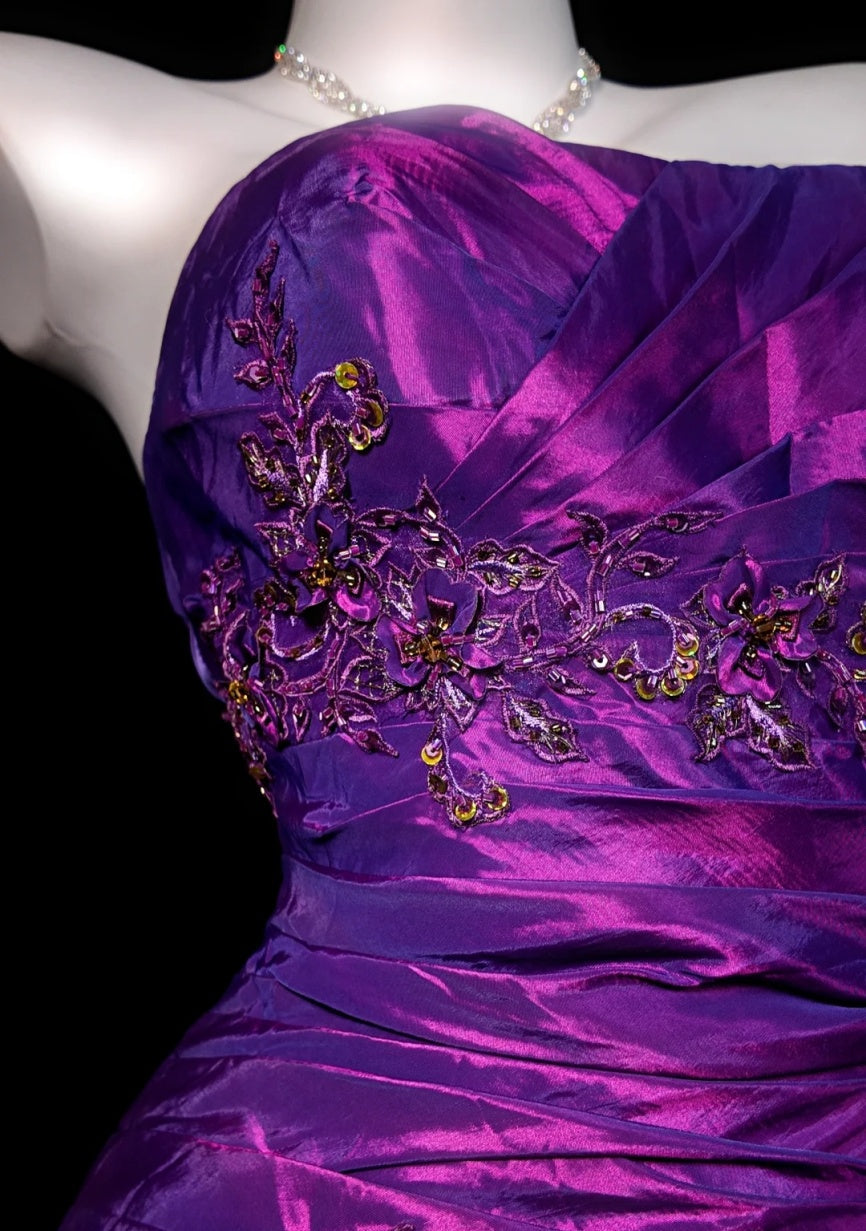 Gorgeous Purple Prom Dress Satin Strapless Evening Dress A-Line Formal Dress ED06831