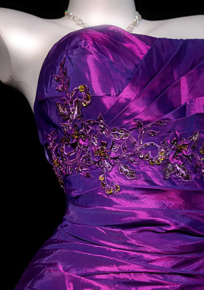 Gorgeous Purple Prom Dress Satin Strapless Evening Dress A-Line Formal Dress ED06831