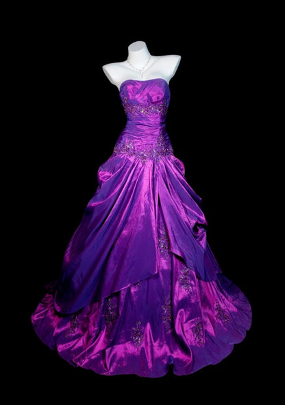 Gorgeous Purple Prom Dress Satin Strapless Evening Dress A-Line Formal Dress ED06831