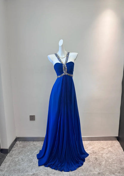 Gorgeous Blue Prom Dress  Chiffon Halter Evening Dress Sheath Formal Dress ED06832