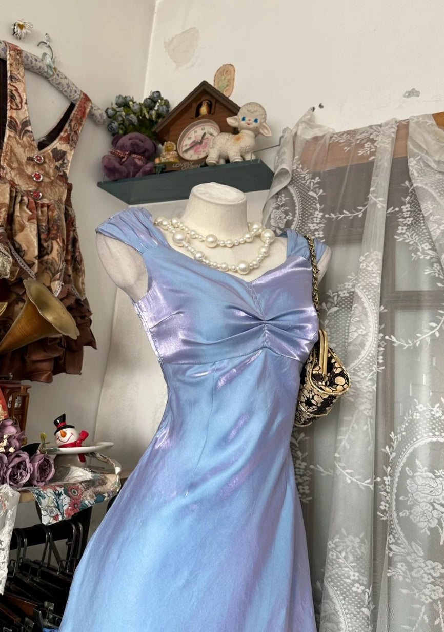 Chic Blue Prom Dress Satin V-neck Evening Dress Sheath Formal Dress ED06838
