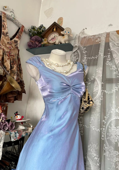 Chic Blue Prom Dress Satin V-neck Evening Dress Sheath Formal Dress ED06838