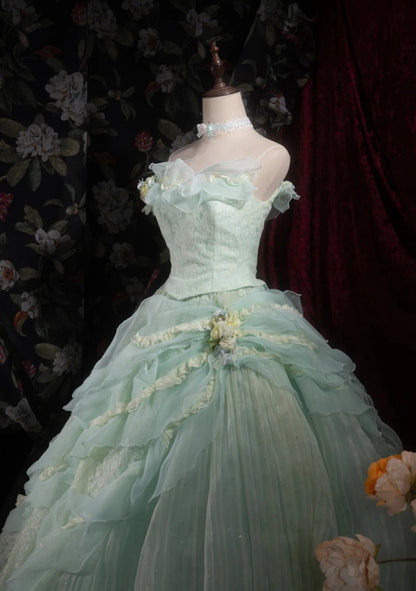 Chic Green Prom Dress Tulle Strapless Birthday Dress A-Line Sweet 16 Dress ED06841