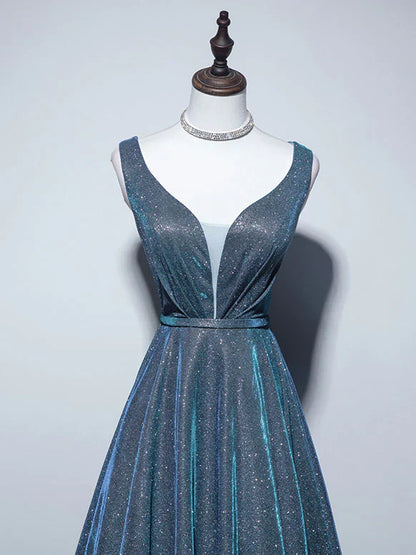 A-Line Blue Long prom Dress, Blue Formal Dresses HZ1024