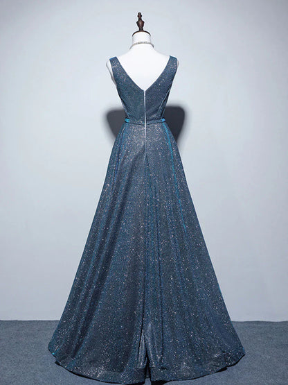 A-Line Blue Long prom Dress, Blue Formal Dresses HZ1024