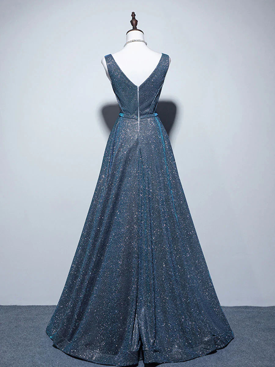 Simple A-Line Blue Long prom Dress, Blue Formal Dresses ED0685