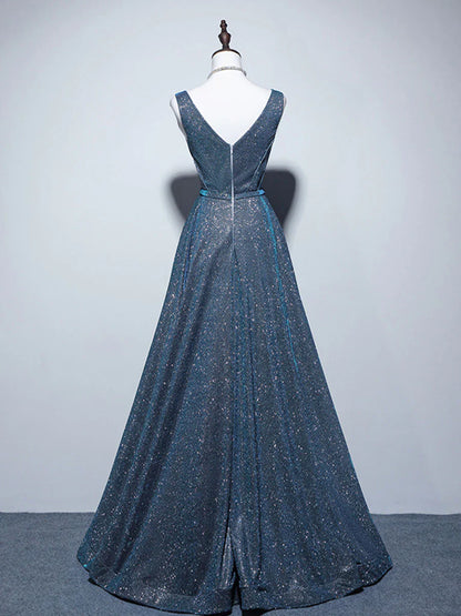 Simple A-Line Blue Long prom Dress, Blue Formal Dresses ED0685