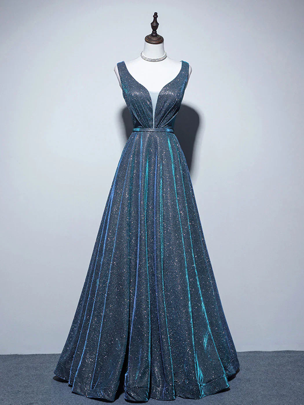 A-Line Blue Long prom Dress, Blue Formal Dresses HZ1024