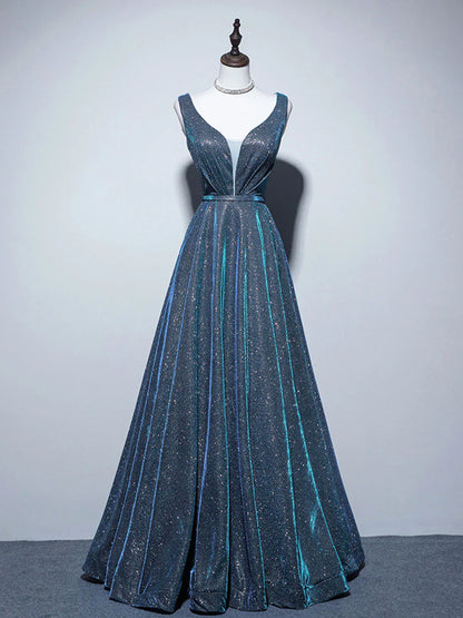 A-Line Blue Long prom Dress, Blue Formal Dresses HZ1024