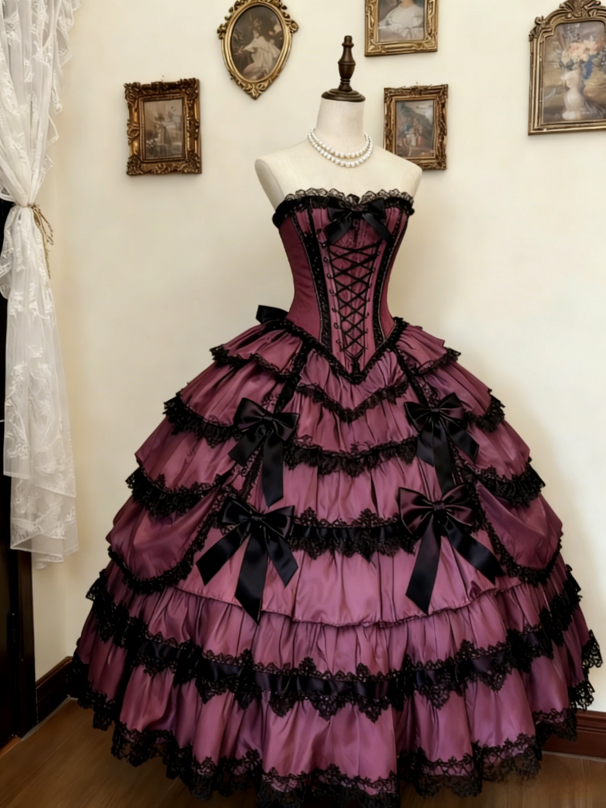 Gorgeous Ball Gown Plum Prom Dress Lace Strapless Evening Dress ED06855