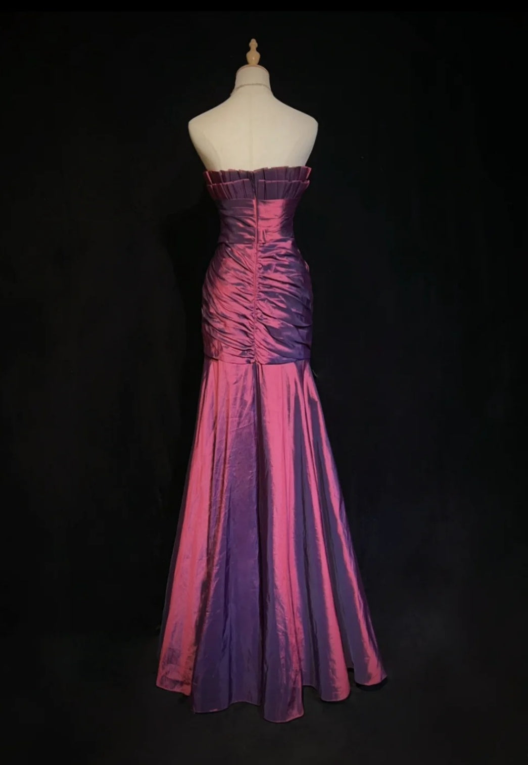 Vintage Hot Pink Prom Dress Satin Strapless Evening Dress Sheath Formal Dress  ED06867