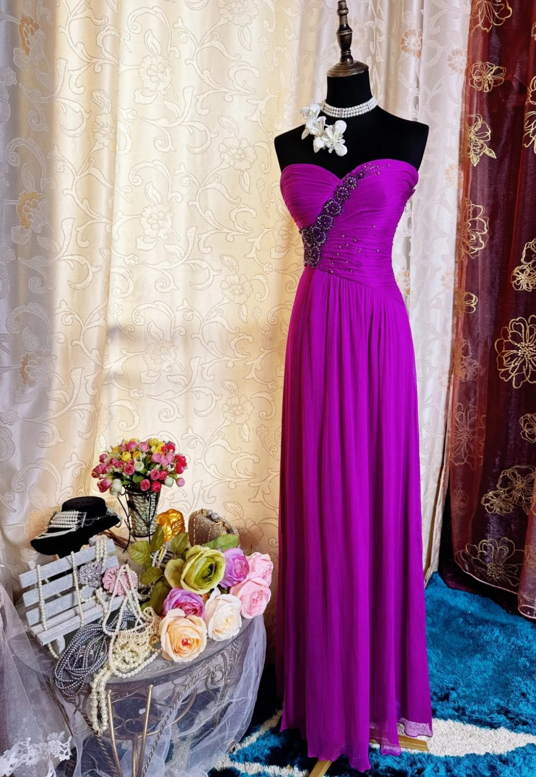 Elegant Purple Prom Dress Chiffon Sweetheart Evening Dress Sheath Formal Dress ED06871