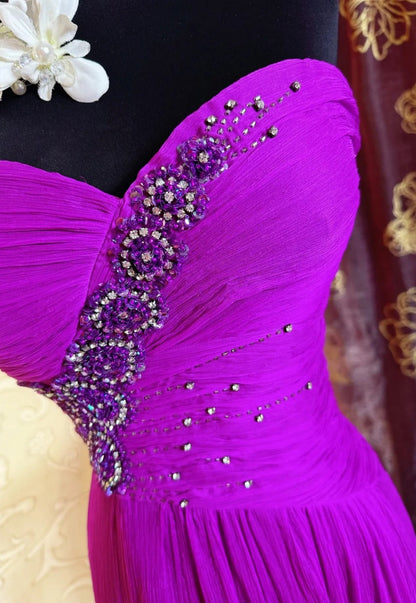 Elegant Purple Prom Dress Chiffon Sweetheart Evening Dress Sheath Formal Dress ED06871