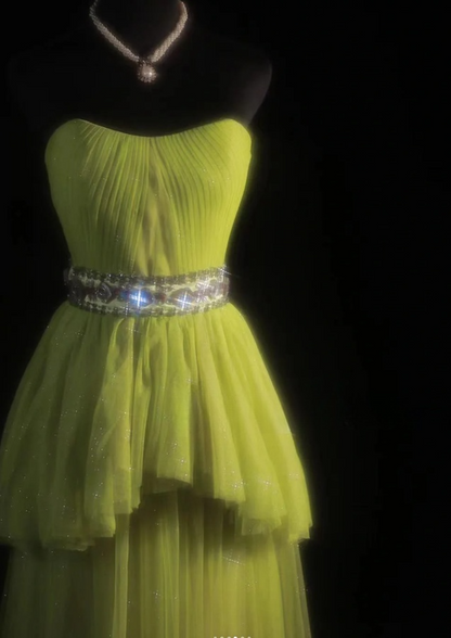 Chic Olive Green Prom Dress Tulle Strapless Evening Dress A-Line Formal Dress ED06879