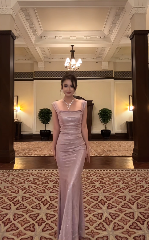 Chic Pink Prom Dress Satin Straps Evening Dress Sheath Formal Dress ED06886