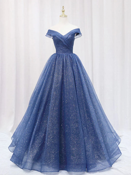 Dark Blue Tulle Long Prom Dresses, Blue Formal Evening Dress HZ1024