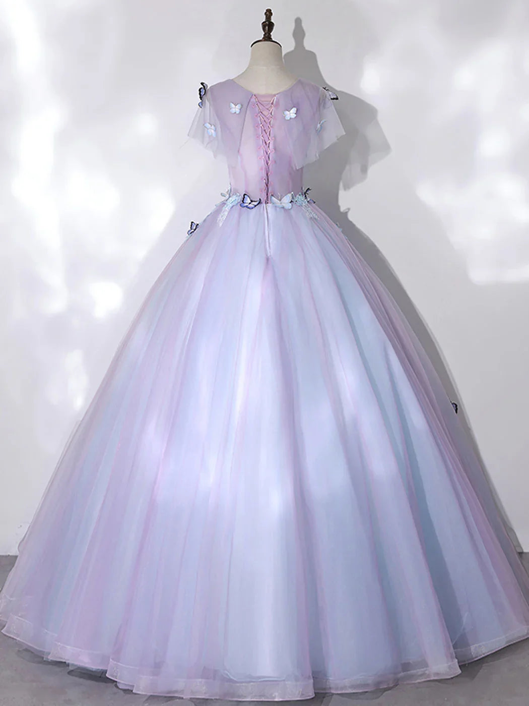 A-Line Round Neck Tulle Lace Purple Long Prom Dress, Purple Formal Dress ED0704