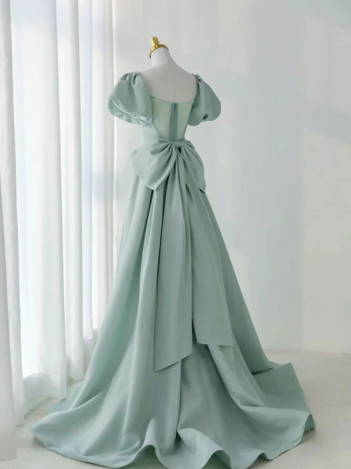 Green Satin Long Prom Dresses, Green Formal Evening Dresses HZ1024
