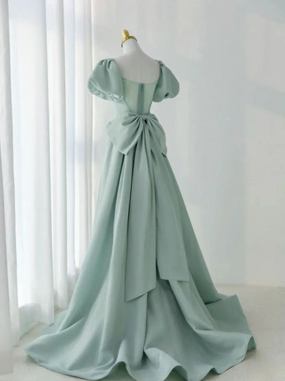 Green Satin Long Prom Dresses, Green Formal Evening Dresses HZ1024