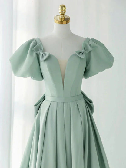 Green Satin Long Prom Dresses, Green Formal Evening Dresses HZ1024