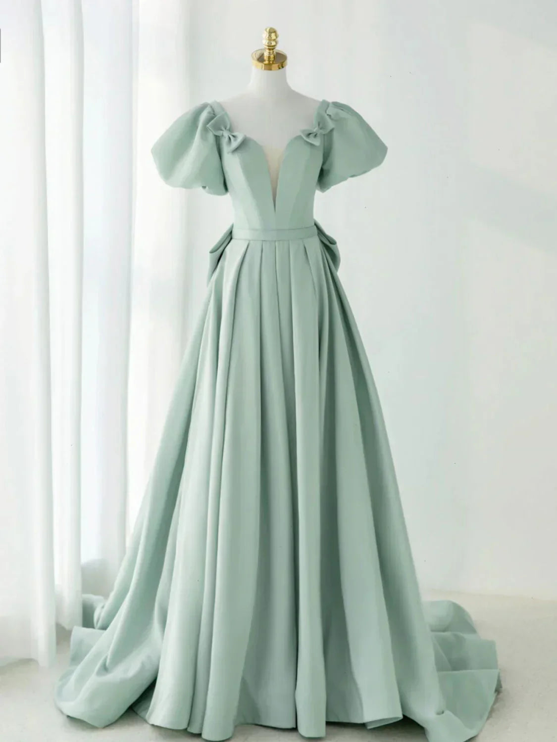 Green Satin Long Prom Dresses, Green Formal Evening Dresses HZ1024