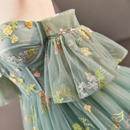 Dusty Green Tulle Lace Long Prom Dresses, Green Formal Evening Dress HZ1024