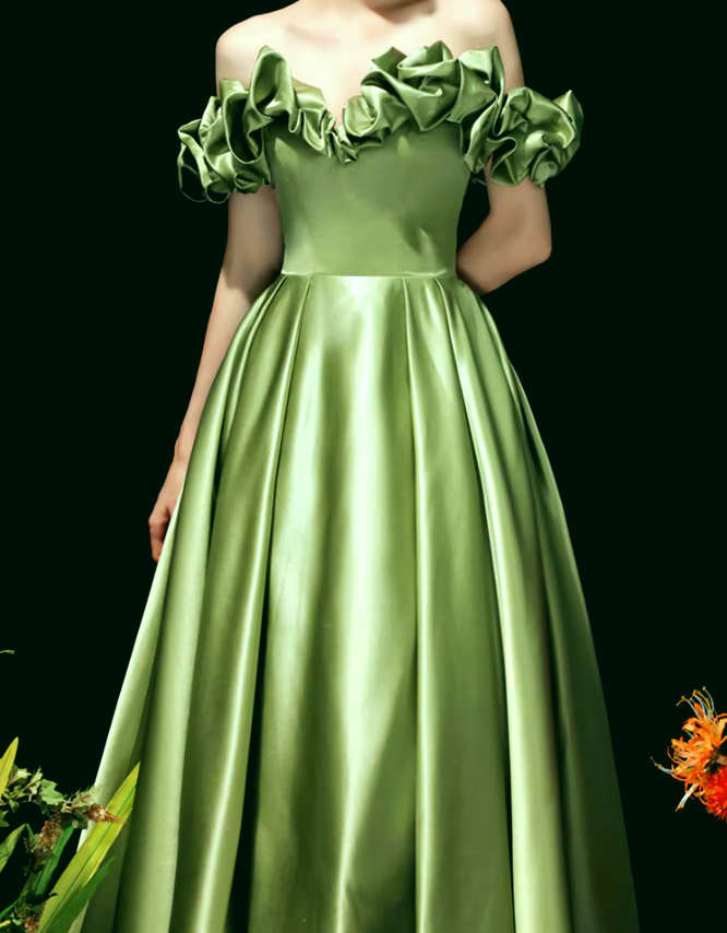 Satin Green Long Prom Dress, Green Formal Evening Dress HZ1024
