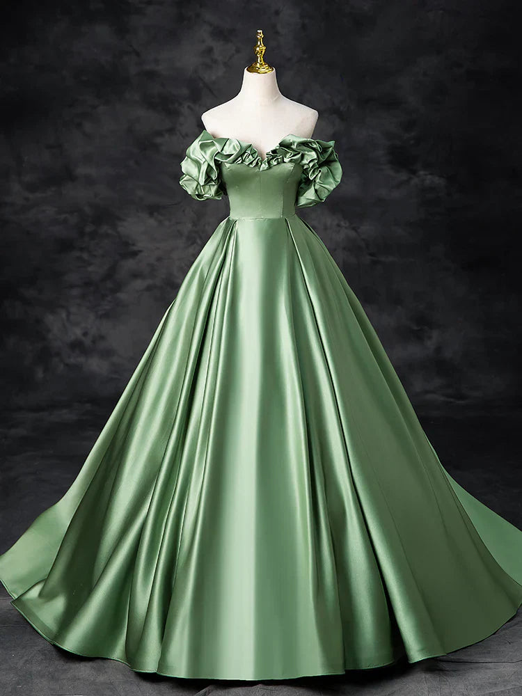 Satin Green Long Prom Dress, Green Formal Evening Dress HZ1024