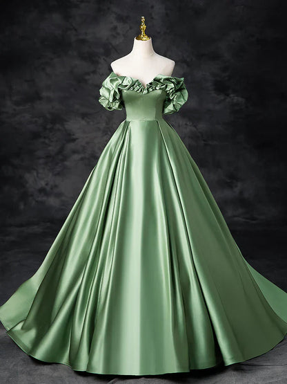 Satin Green Long Prom Dress, Green Formal Evening Dress HZ1024