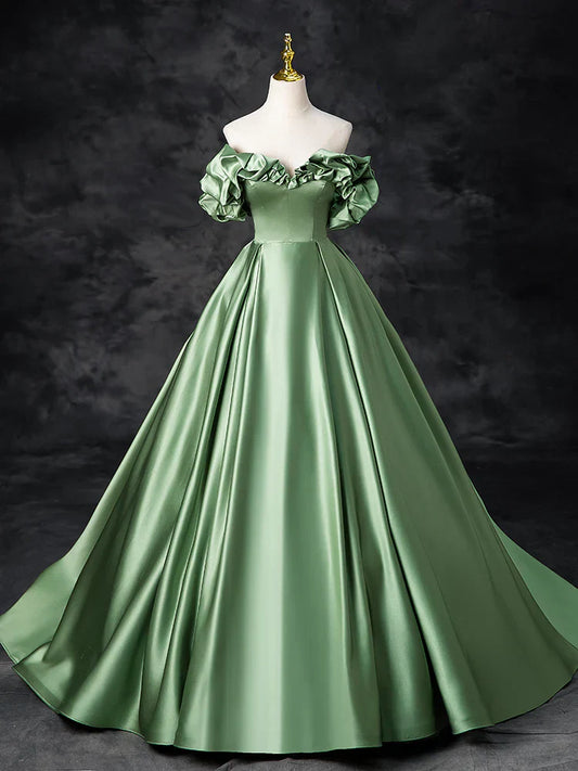 Satin Green Long Prom Dress, Green Formal Evening Dress HZ1024