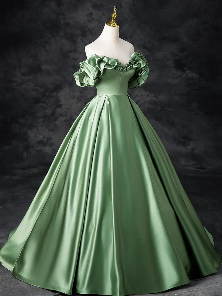 Satin Green Long Prom Dress, Green Formal Evening Dress HZ1024