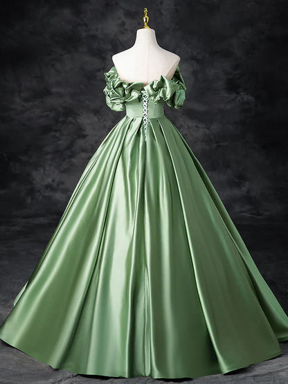 Satin Green Long Prom Dress, Green Formal Evening Dress HZ1024