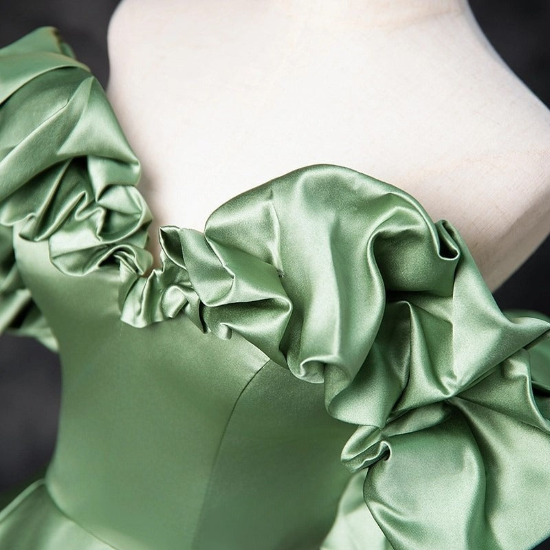 Satin Green Long Prom Dress, Green Formal Evening Dress HZ1024