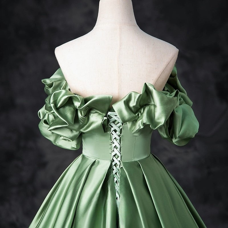 Satin Green Long Prom Dress, Green Formal Evening Dress HZ1024