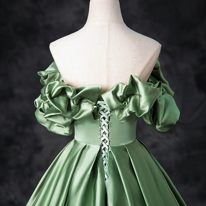 Satin Green Long Prom Dress, Green Formal Evening Dress HZ1024