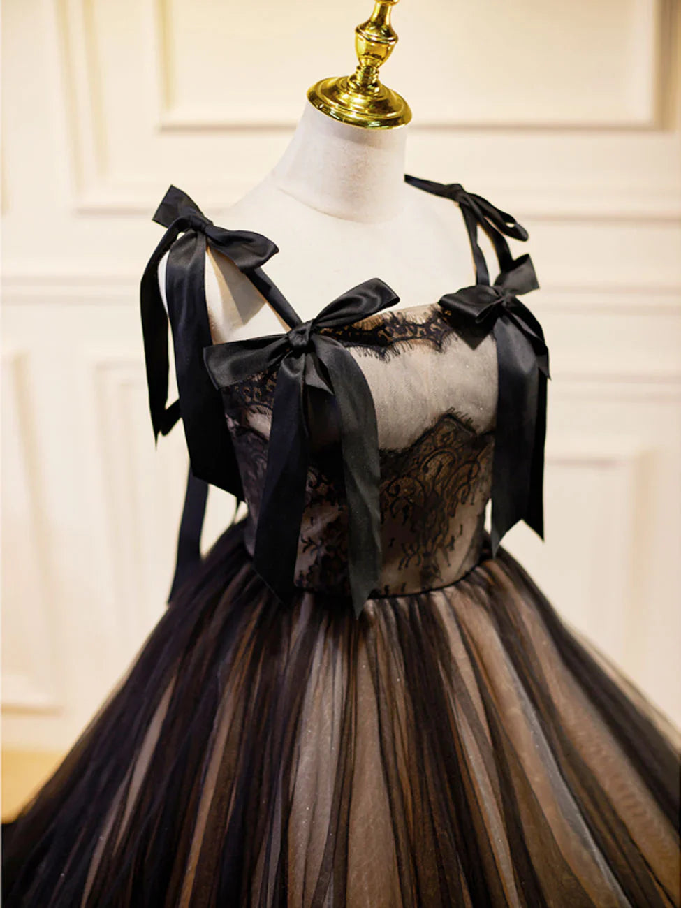 A-Line Black Tulle Lace Long Prom Dresses, Black Long Evening Dresses ED0722