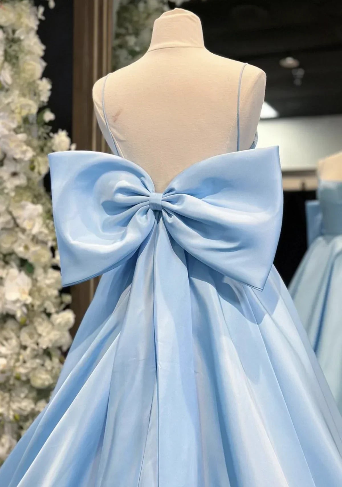 A-Line Satin Blue Long prom Dress, Blue Long Formal Dress HZ1024
