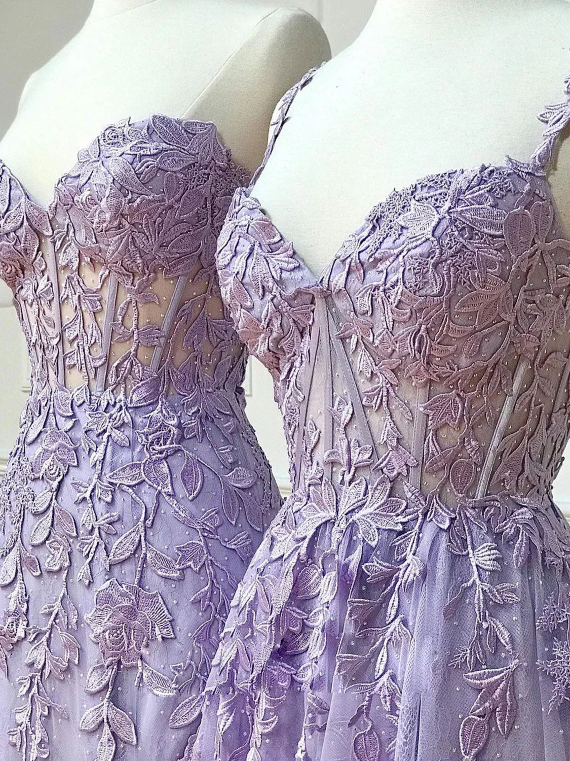 Lace Long Prom Dress, Purple Lace Evening Dresses HZ1024