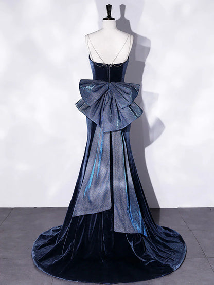 Unique Mermaid Velvet Long Prom Dresses, Velvet Formal Evening Dresses ED0728