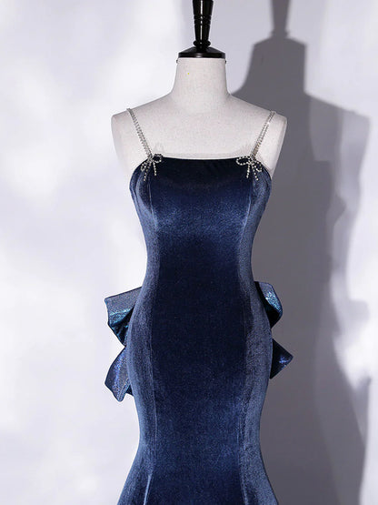 Unique Mermaid Velvet Long Prom Dresses, Velvet Formal Evening Dresses ED0728